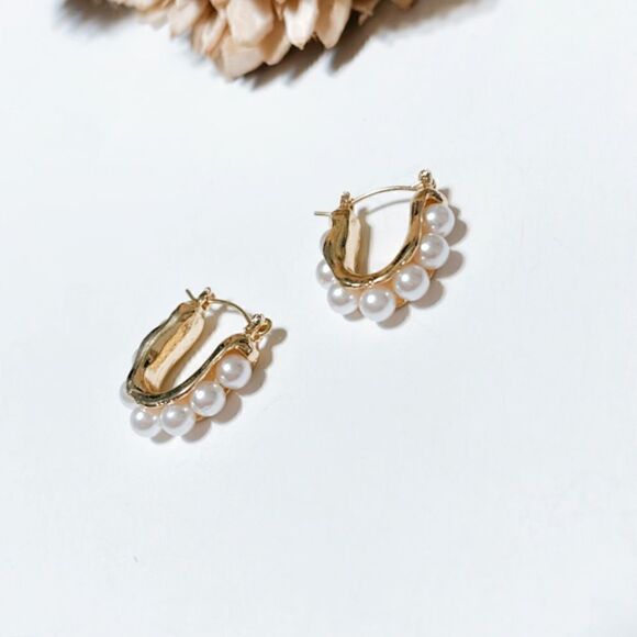 Pearl hoop earrings M289 - Picture 4 of 5